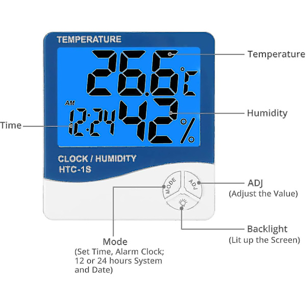 2 stk. Digital Hygrometer Termometer Stor LCD Temperatur- og Luftfugtighedsmåler
