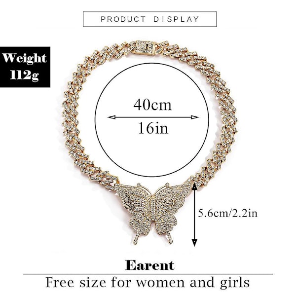 Tyk Krystal Choker Halskæde Butterfly Vedhæng Halskæder Cuban Link Kæde Glitrende Rhinesten Smykke