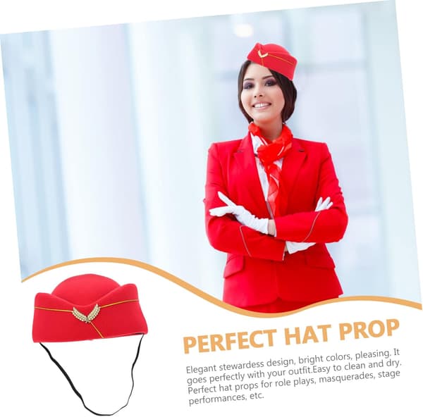 Flyvertindehat Cosplay Uniform Hat Dekorativ Pillbox Rød Baret til Kvinder Kostume Performance Tilbehør