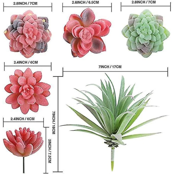 Kunstige Sukkulenter Planter 14 Stk Upottede Faux Grønne Picks