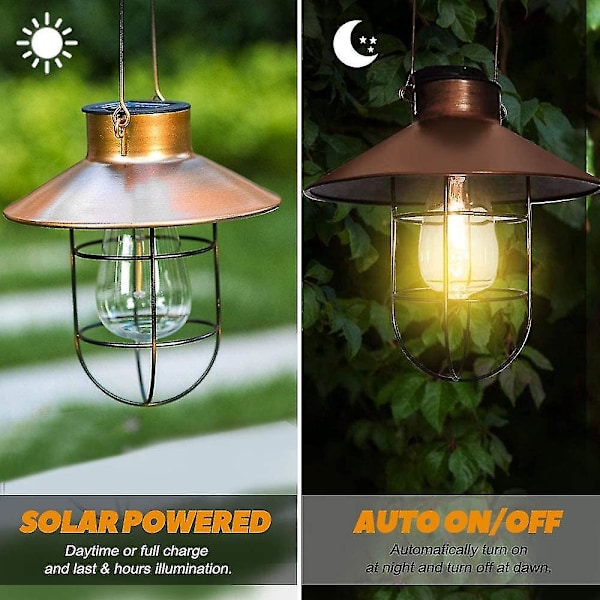 Riippuva Solarlyhty Koukulla, Vintage Led Solarvalo Lämminvalkoisella, Teräskori