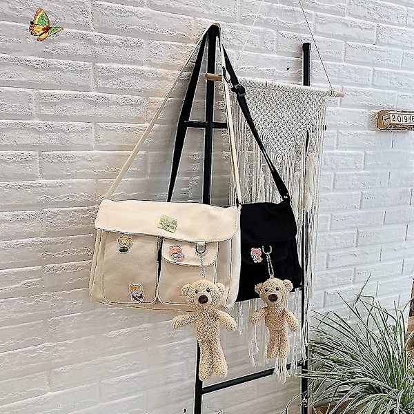 Enkel axelväska för kvinnor, damer, crossbody, diagonal, skolväska, söt tryckt canvasväska