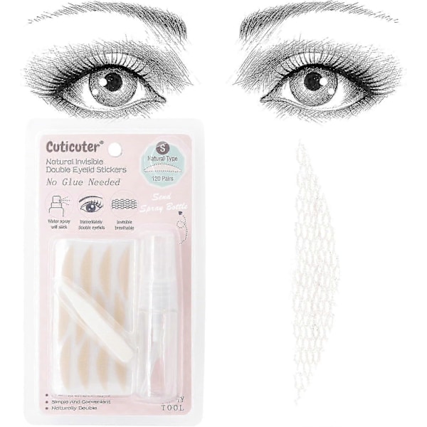 Cuticuter 240 stk Dobbel Øyelokk Tape, Usynlig Blonder Øyelokk Løftere, Naturlige Fiber Vanntette Øyelokk Kontur Klistremerker For Hengende Øyelokk, Hetter 120 Pairs Wide