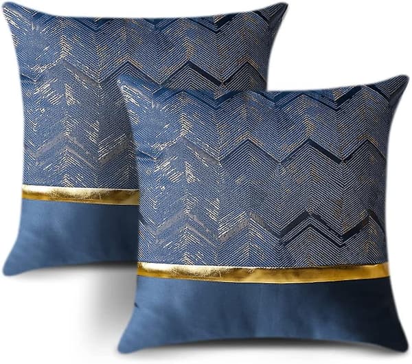 2 st Polyester Guldtrådsvåg Dekorativa Kuddfodral Hem Vardagsrum Soffa Sovrum (45x45cm, Marinblå)
