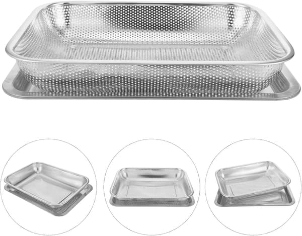 Fritterkurv i rustfritt stål, non-stick, varmebestandig, sølv, rektangulær