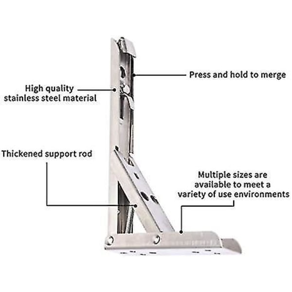 2 stk Sammenleggbar hyllebrakett Rustfritt stål Stativ Vegghyller
