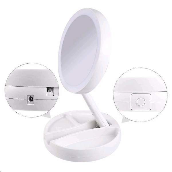 Fällbar USB LED-spegel med 10x förstoring för sminkbord