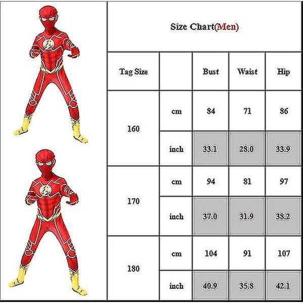 The Flash Superhjälte Kostym Prestanda Outfit För Barn Pojkar Män 160
