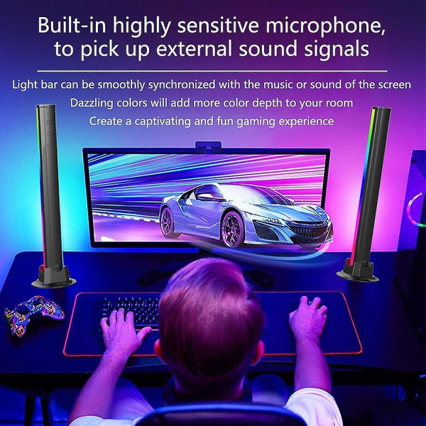 2 stk. App Smart LED Lysbjælke RGB Musik Synkronisering TV Spilrum