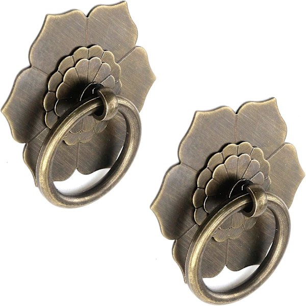 Drop Ring Knobs Antikk Bronse Tone Ringtrekk Blomsterform Kommode Skuffe Skaptrekk - 2 stk
