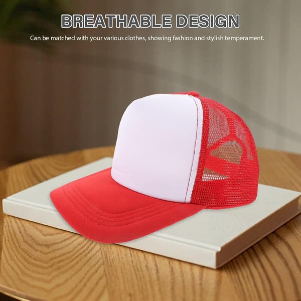 10 st Sublimering Tomma Mesh Baseballkepsar Röda Polyester Trucker Hats Värmeöverföring DIY Utomhus Sommarkepsar Unisex