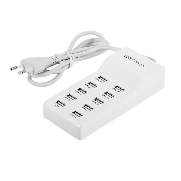 5V10A 10-ports USB Praktisk Hurtiglader EU-kontakt