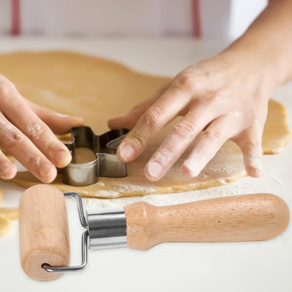 Deigrulle Multifunksjonell Kjevle i Tre og Rustfritt Stål Ergonomisk Design Enkel Stil Khaki Farge