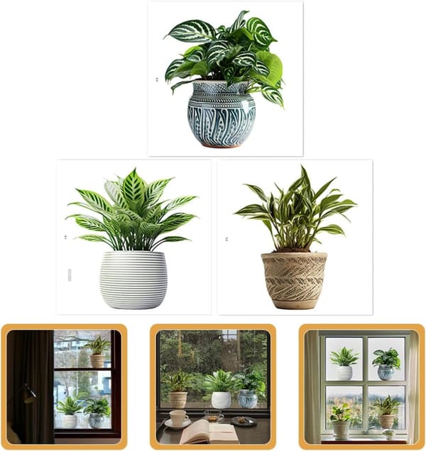 3 ark med veggdekaler med potteplantedesign, PVC-materiale