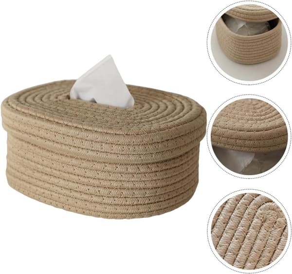 Khaki bomullstau vevboksdeksel med ingen grader og solid design, elegant enkel stil vevholder