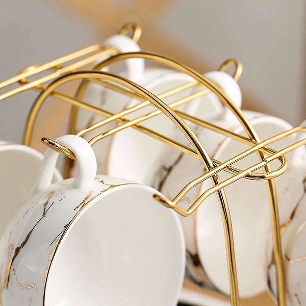 Nordic Home Kök Bordsskiva Kaffemugghållare 6 koppar Stativ Guld Metall Muggar Hållare Rack Drain Orga