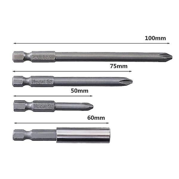 12 stk. 50 75 100mm Skruetrækkerbits S2 Stål Hex