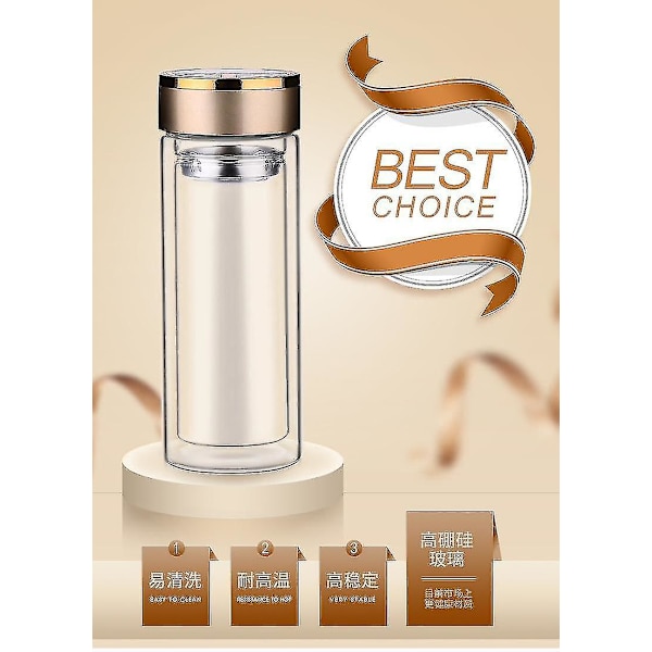 300 ml Anti-Skållnings Affärskopp Bärbar Kontors Dubbelväggig Glas Te-Flaska (Silver)