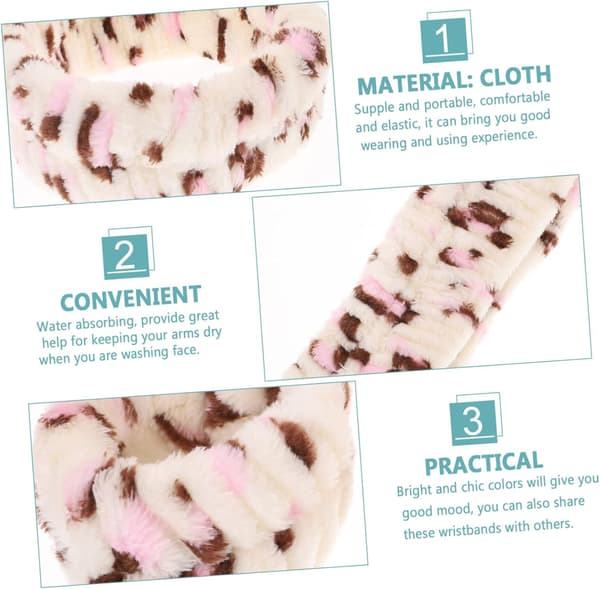 Leopardprintet fluffy hårbånd til ansigtsvask, håndledsmanchetter til spa og hudpleje, inkluderer beige leopardmønstret hårbånd