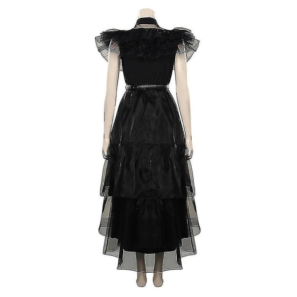 Wednesday Addams Kostume Sæt - Gotisk Mesh Kjole til Kvinder 3XL With Wig
