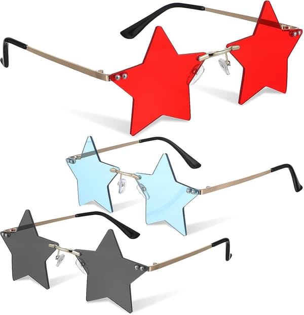 3 par stjerneformede solbriller Rave Party Briller Kantløse Funky Briller for Kvinner Menn