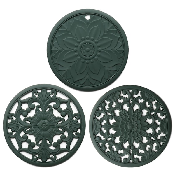 3-pack Värmeisolerande Underlägg, Hållbara, Halksäkra, Matbordsplaceringsunderlägg Green