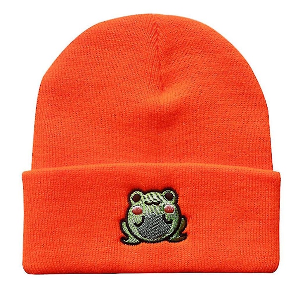 Sød Strikket Beanie Hat Tegneserie Spil For Frø Broderi Dreng Pige Kasket Til Kvinder Orange