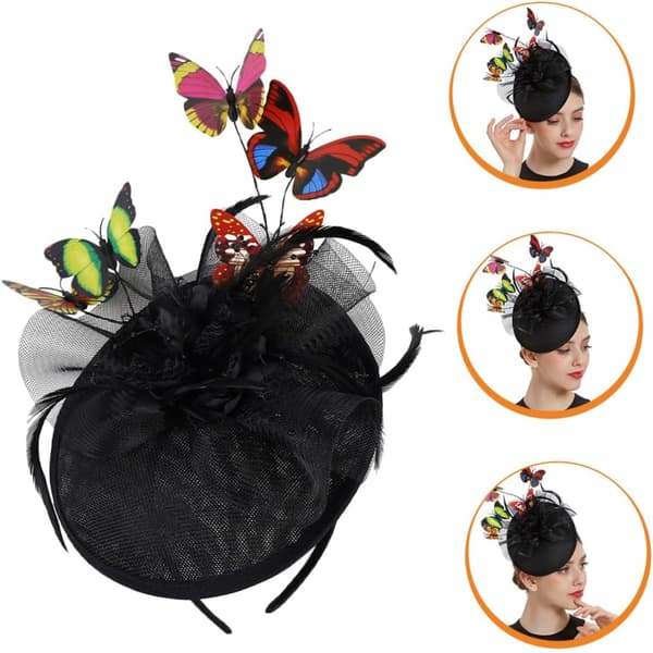 Sort sommerfugl fascinator til kvinder ABS og polyesternetmateriale