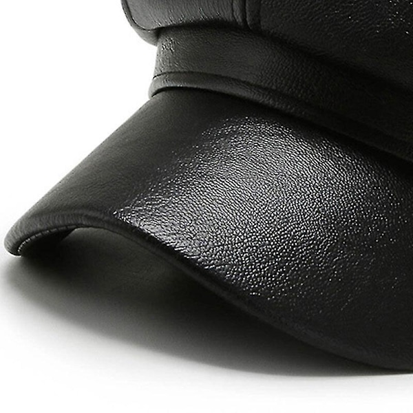 Dame Pige Pu Spids Beret Hat Solid Ottekantet Hat Pu Læder Hatte Mode. (sort)(1stk)