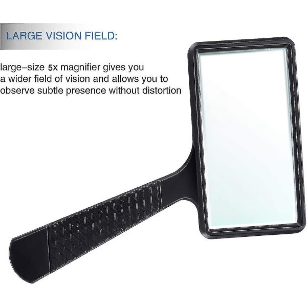 5x håndholdt forstørrelsesglass, rektangulært forstørrelsesglass, ripebestandig glasslinse