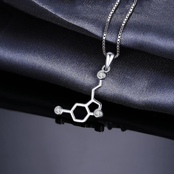 Serotonin Molekyle 0,2ct Kubisk Zirkonia Vedhæng Halskæde 925 Sterling Sølv 18 Lmell Gave