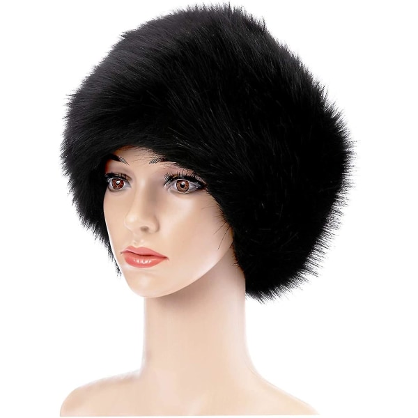 Dame Faux Fur Hat - Russisk Kosak Stil - Sort
