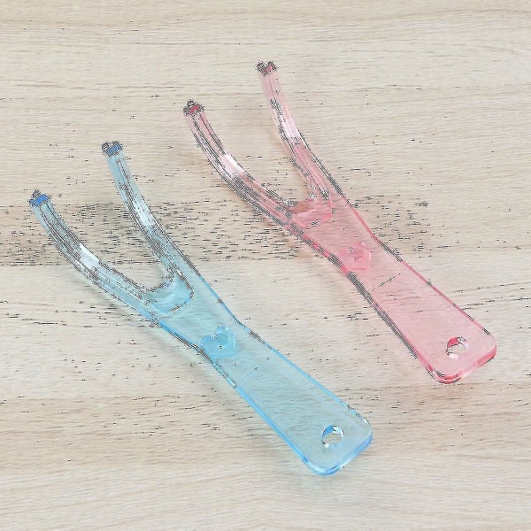 Uudelleen käytettävä hammaslangan pidike Floss Pick Dental Products Clean Floss Holder (vaaleanpunainen sininen) (2 kpl)