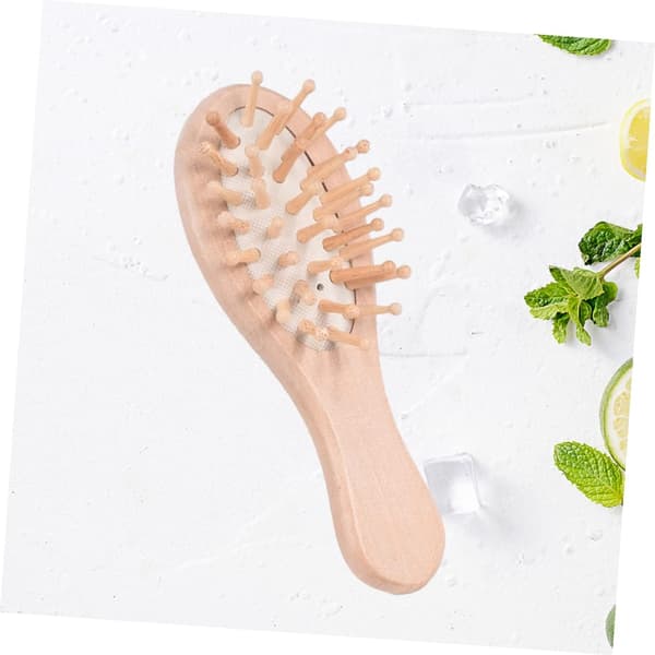 Hårborste i trä med luftkudde massagekam Mini 12x4x3cm Hårbottenmassagekam