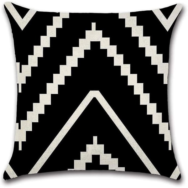 Sorte og hvide geometriske pudebetræk 45 x 45 cm Pakke med 4 Bomuld Linned Pudebetræk Gave
