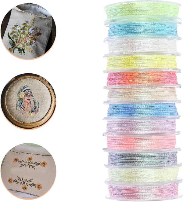 Lysande sytråd multifunktionell broderitråd 3-trådig 12 färger DIY polyesterfloss