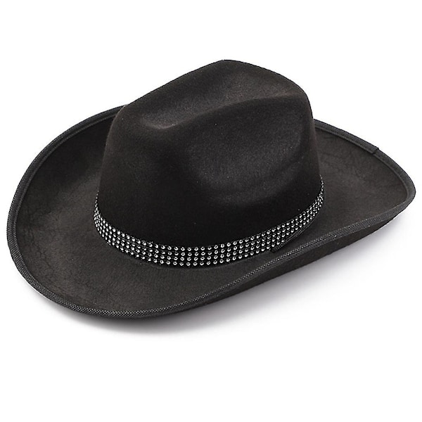 Western Cowboy Hat med Bred Skygge, En Størrelse, Festkostume, Voksenhatte Black