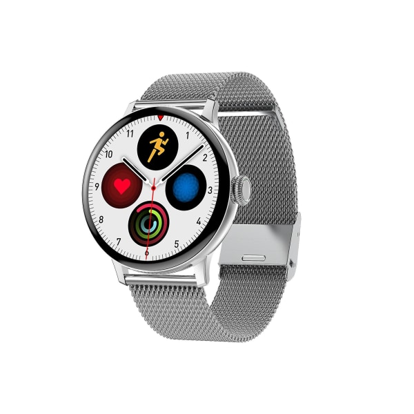 Smart Watch Full Rund Full Touch Band Trådlös Laddare Bluetooth Calling Puls Sömnövervakning Armband Black steel