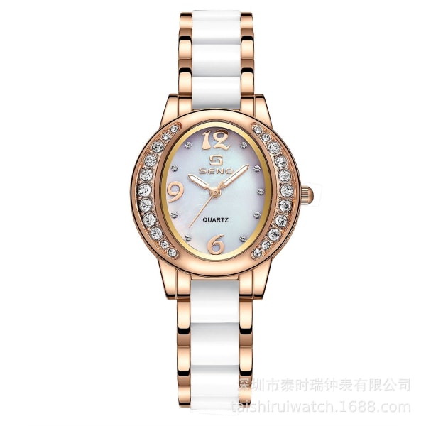 Ny värdig generös stil mode oval watch Kvinnligt temperament Trend watch med diamanter Rose gold white plate