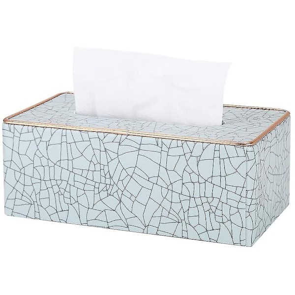 Rektangulär Läder Vävnadslåda (beige - Is Sprickor Mönster)