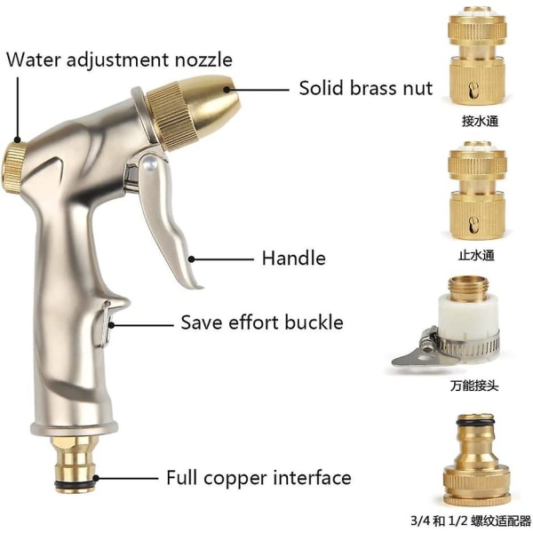 Slangerørsprøjtepistol, højtryksdyse, haveslangetilbehør, zinklegering Heavy Duty haveslangepistol, havesprøjtepistol, slangemundstykkepistol med