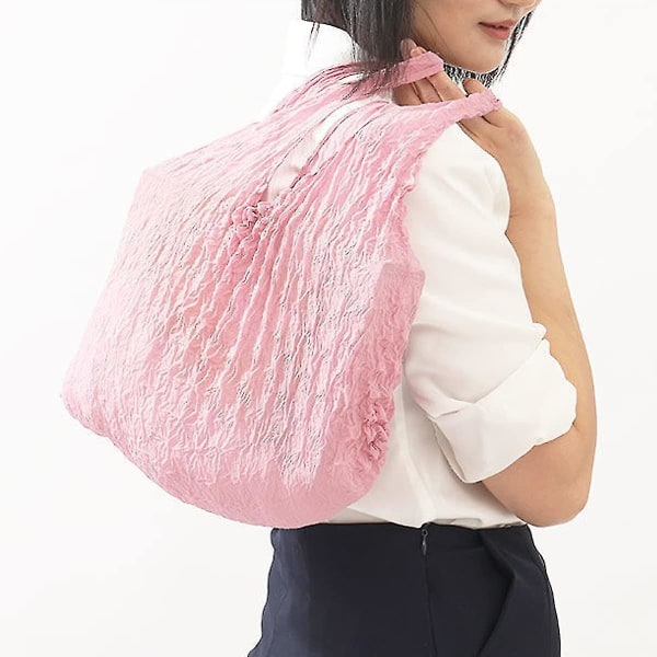Laukku laskostettu laukku, tyylikäs sisäänvedettävä ostoskassi, uudelleen käytettävät ostoskassit, kevyt, vahva ja monipuolinen (1 kpl, vaaleanpunainen)