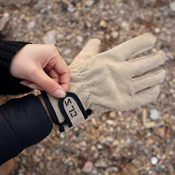 Campinghandskar i Ko-Läder, BBQ-Handskar, Värme/Eld-Resistenta Vantar, Utomhus Varma Handskar