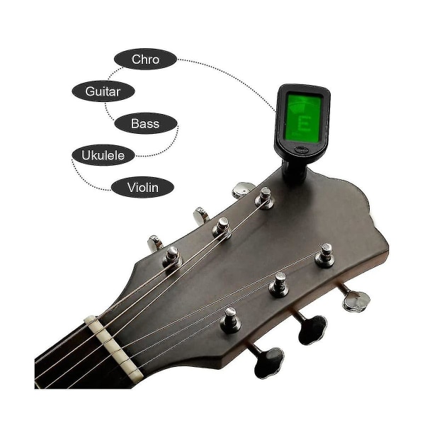 Profesjonell clip-on gitartuner for akustisk/elektrisk gitar, ukulele, fiolin, bass, kromatisk stemmemodus (2 pakke)