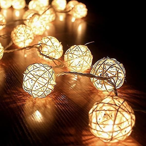 20 LED Rattan Ball String Lights Udendørs Have Patio Bryllup
