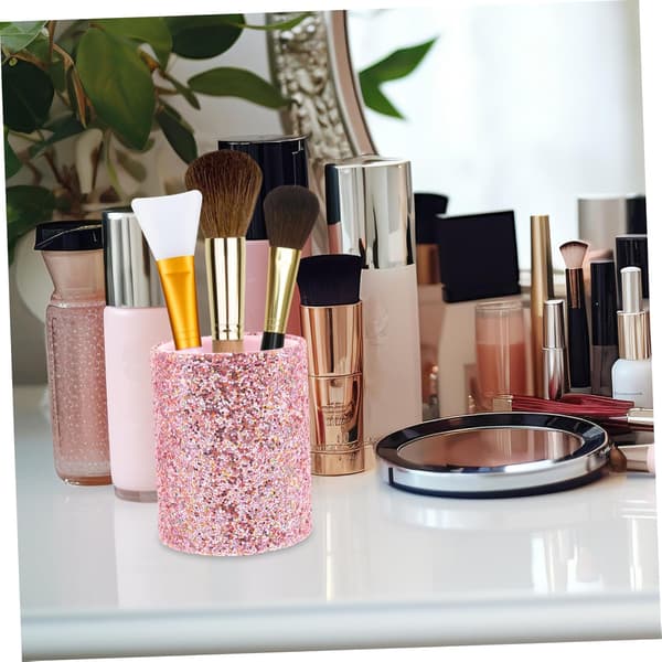 Glitter Bærbar Makeupbørste Organizer Etui Lille Pink Makeupbørste