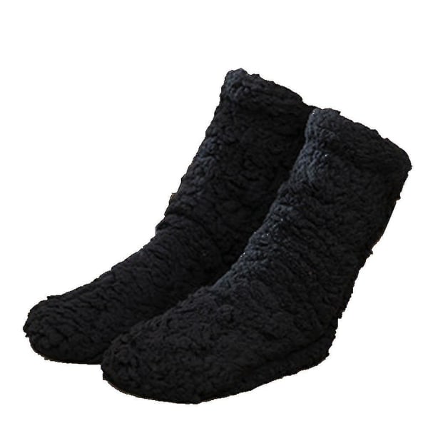 1 pari liukumattomat/liukumattomat sukat, talviset pörröiset mukavat fleece-sukat, pehmeät paksut lämpimät lattiasukat Black