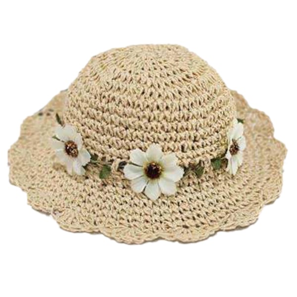 Sommer Solhatt Fiskehatt Blomst Heklet Halmhatt For Solhatt For Skole Beige