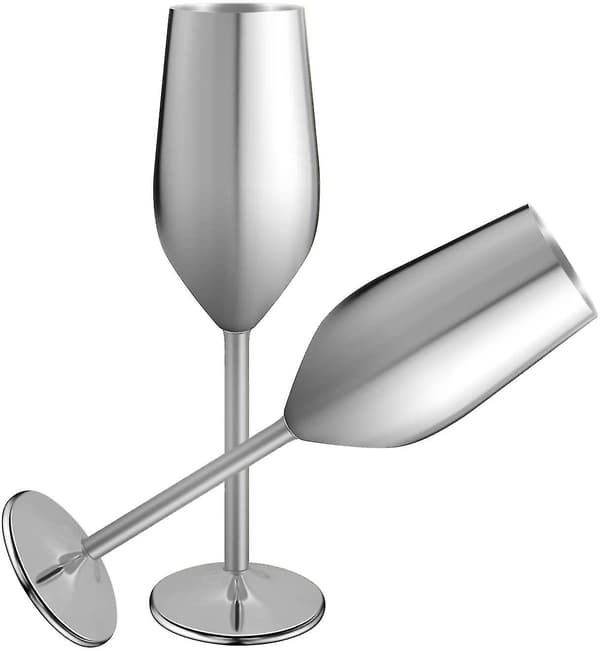 2 Sæt Rustfrit Stål Champagne Fløjte Glas, 201ml Sølv