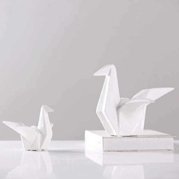 Keramisk origami kranfigur statue Håndlaget kranformet statue for dekorasjon av hjemmet - Hvit, S-yuhao